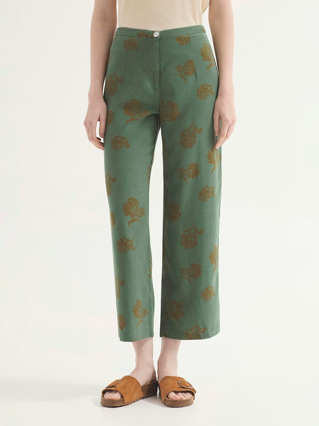 Pantaloni Flowers - Khaki