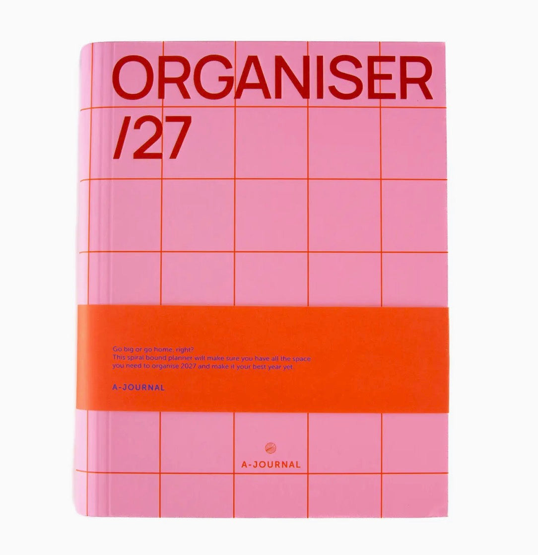 Diario A-Journal a spirale - Organizzatore 2027 - a quadretti rosa e rosso